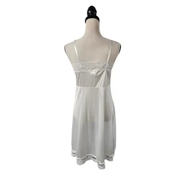 Vtg Sliperfection Womens Babydoll Midi Slip Dress Size M 38 Satin Lace - Picture 4 of 9